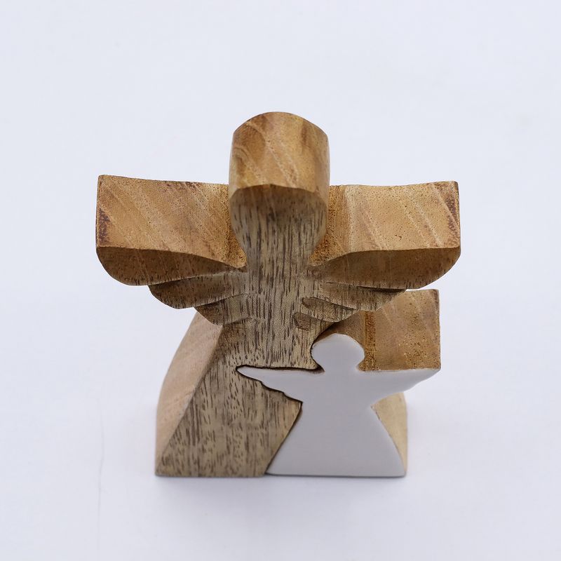 Mango Wood Angel in Angel - White Enamel - 15cm