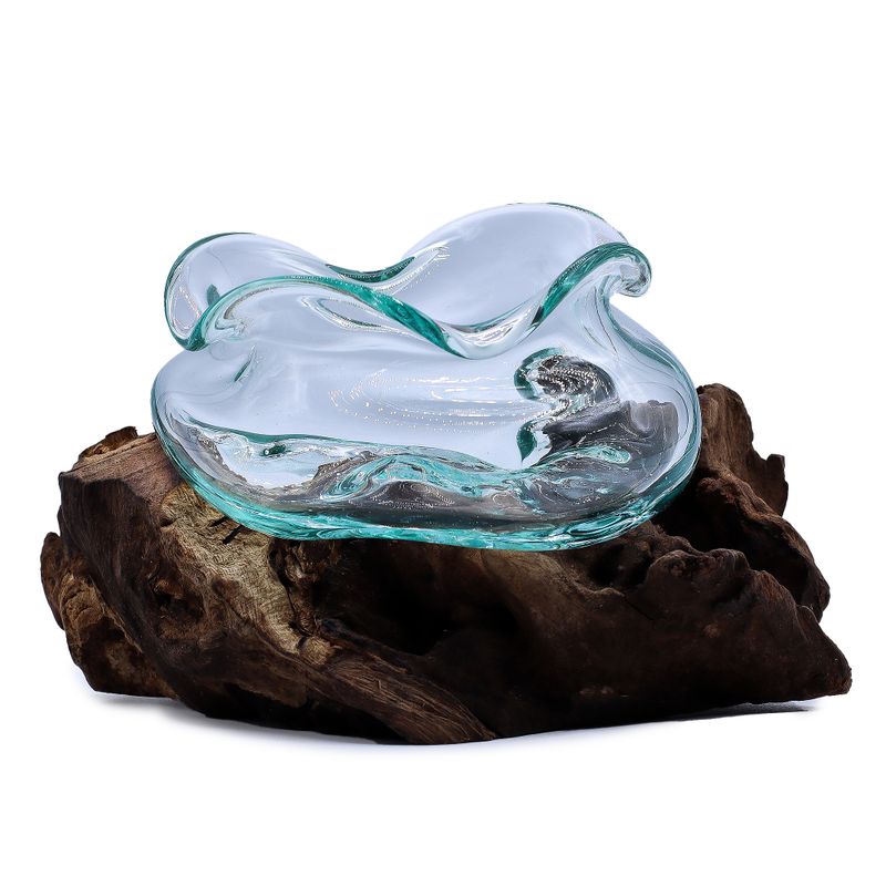 Molten Glass Wavy Bowl on Wood