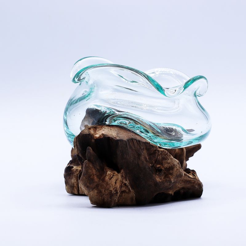 Molten Glass Wavy Bowl on Wood