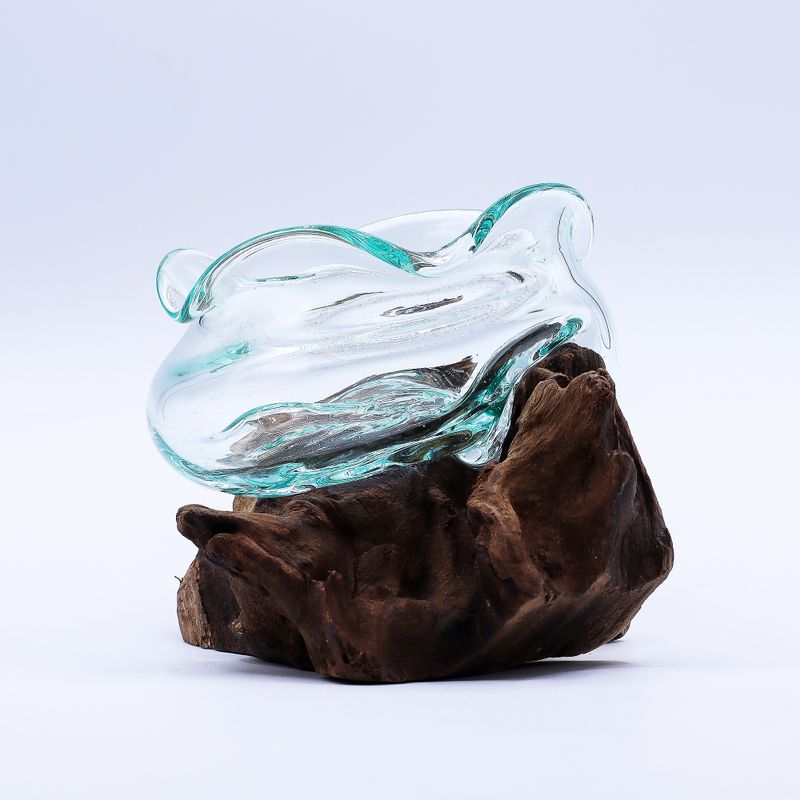 Molten Glass Wavy Bowl on Wood