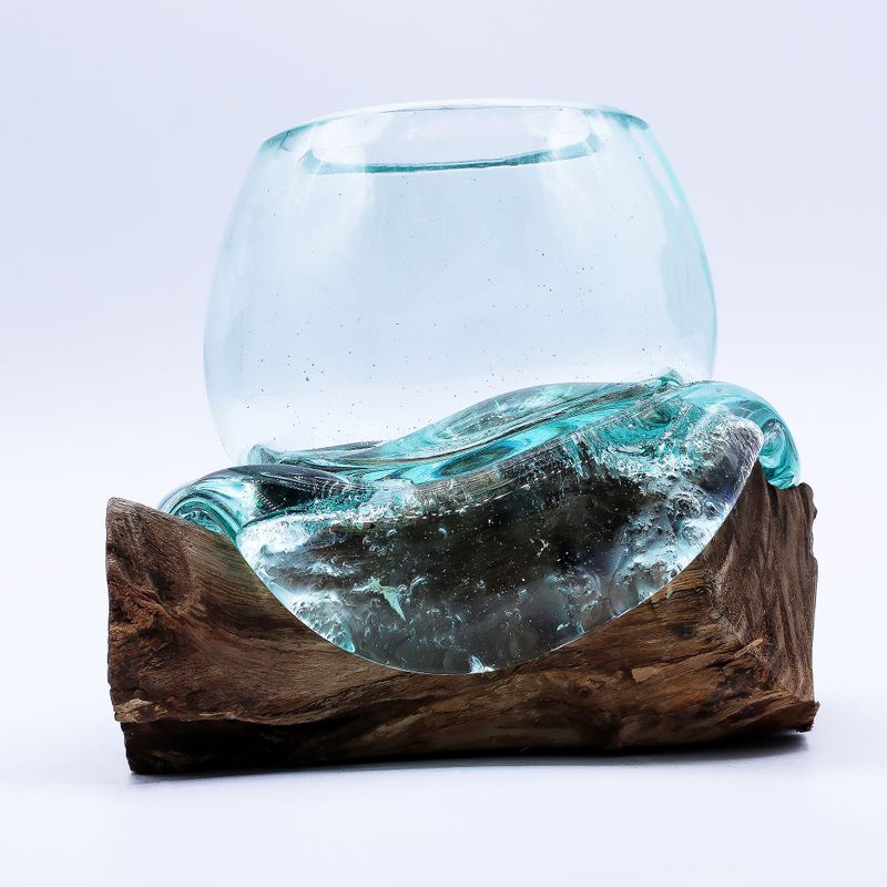 Molten Glass Mini Goldfish Bowl on Wood