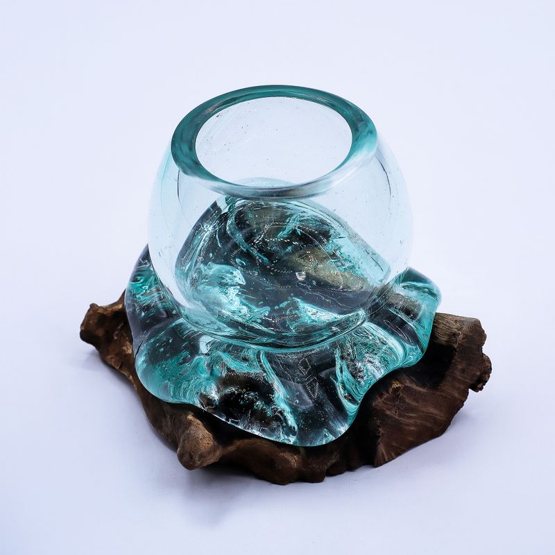 Molten Glass Mini Goldfish Bowl on Wood