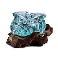 Molten Glass Chunky Ashtray / Candle Holder on Wood