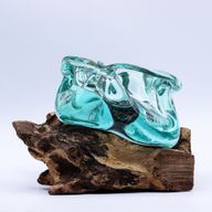 Molten Glass Chunky Ashtray / Candle Holder on Wood