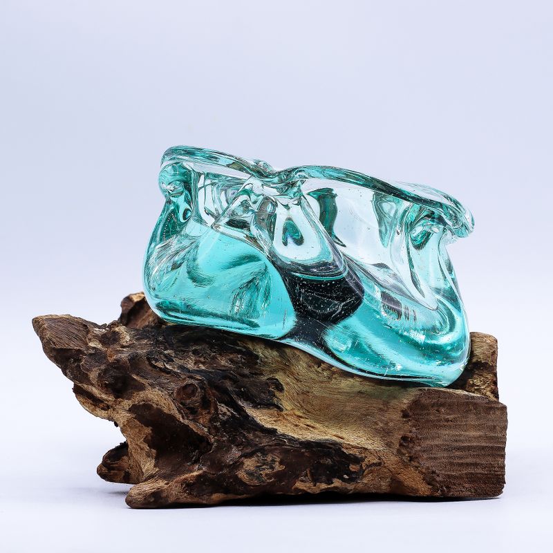 Molten Glass Chunky Ashtray / Candle Holder on Wood