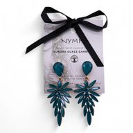 Teal Green - Vintage Glass - Long Drop - Earrings