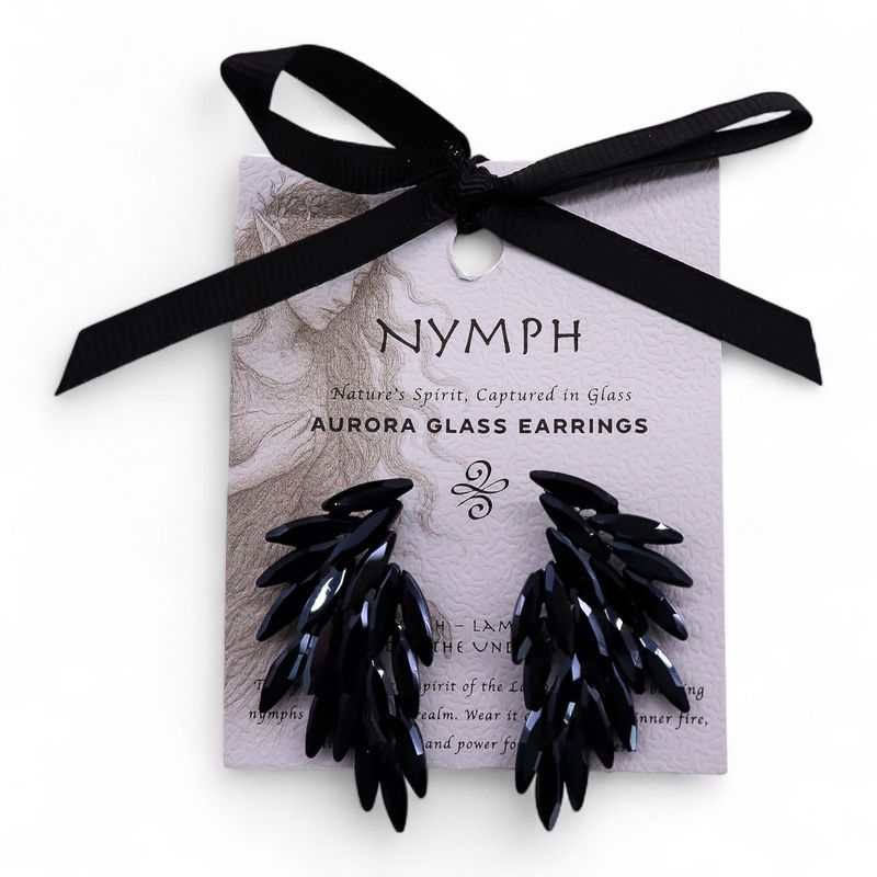 Jet Black - Vintage Glass - Angel Wings - Earrings