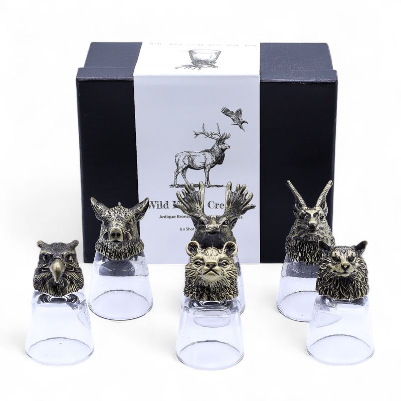 Gift Set of 6 Bottom Up Shot Glasses (50ml) - Wild Forest Creatures