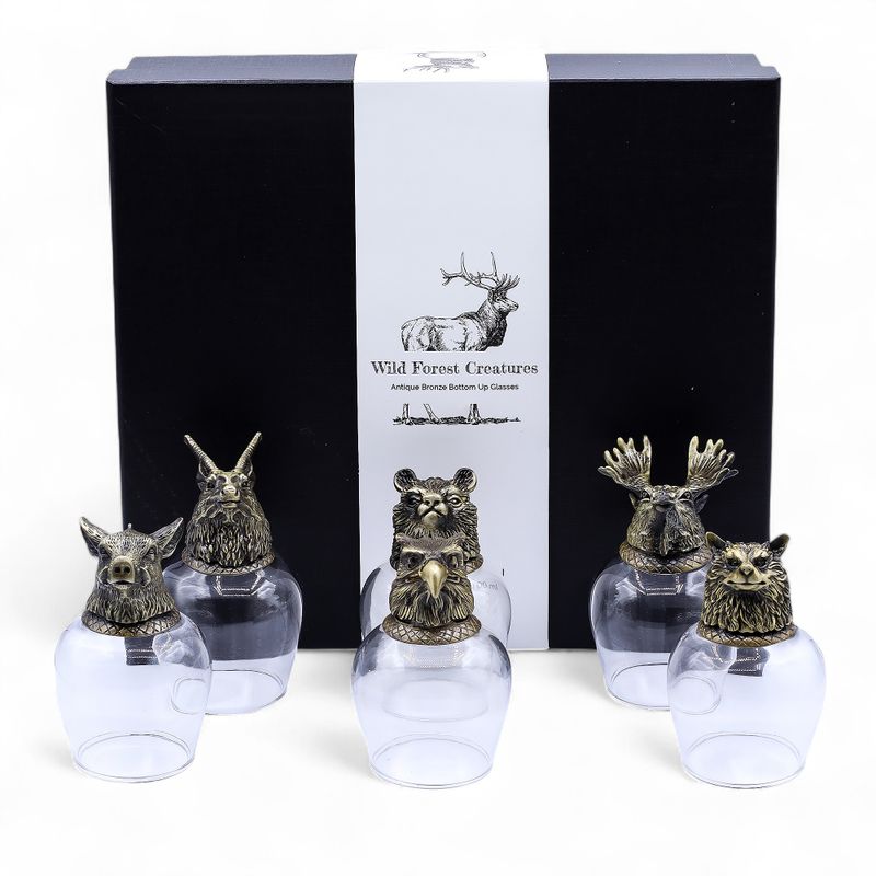 Gift Set of 6 Bottom Up Glasses (100ml) - Wild Forrest Creatures
