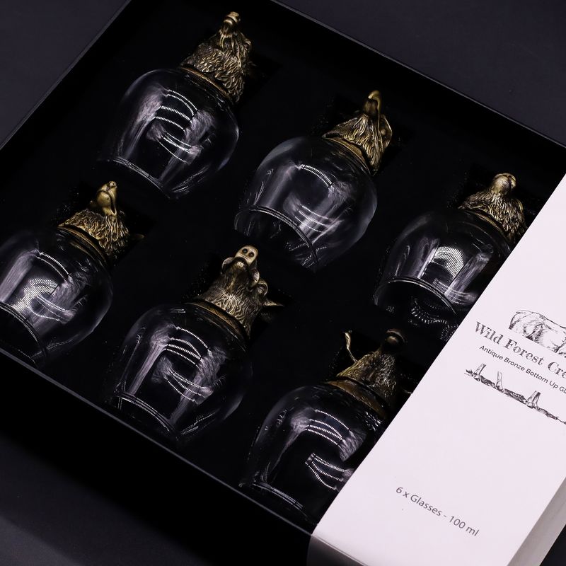 Gift Set of 6 Bottom Up Glasses (100ml) - Wild Forrest Creatures
