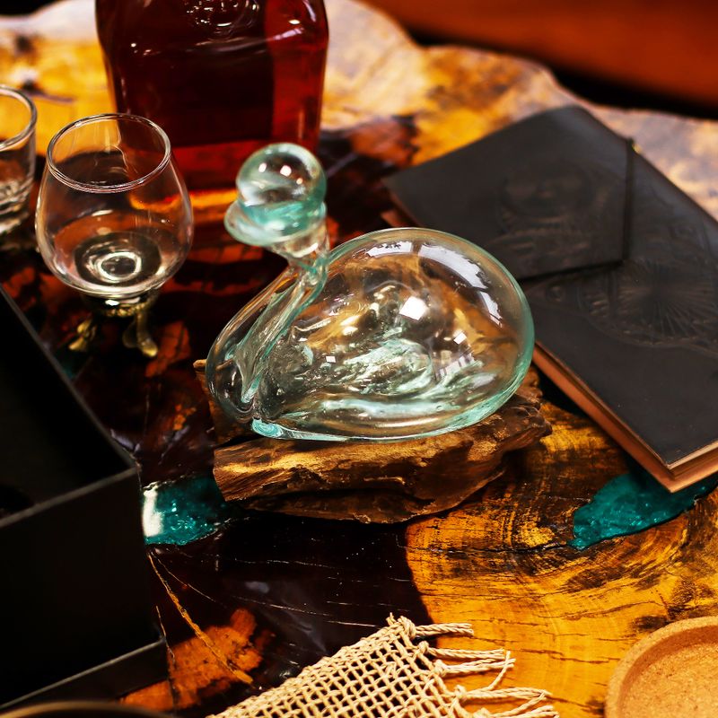 Molten Glass Duck Decanter on Wood with Stopper