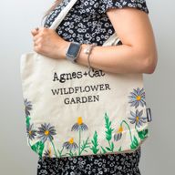 Cotton Tote with Embroidery - Wildflower Garden with Purple Flowers