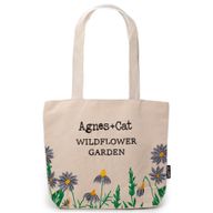 Cotton Tote with Embroidery - Wildflower Garden with Purple Flowers
