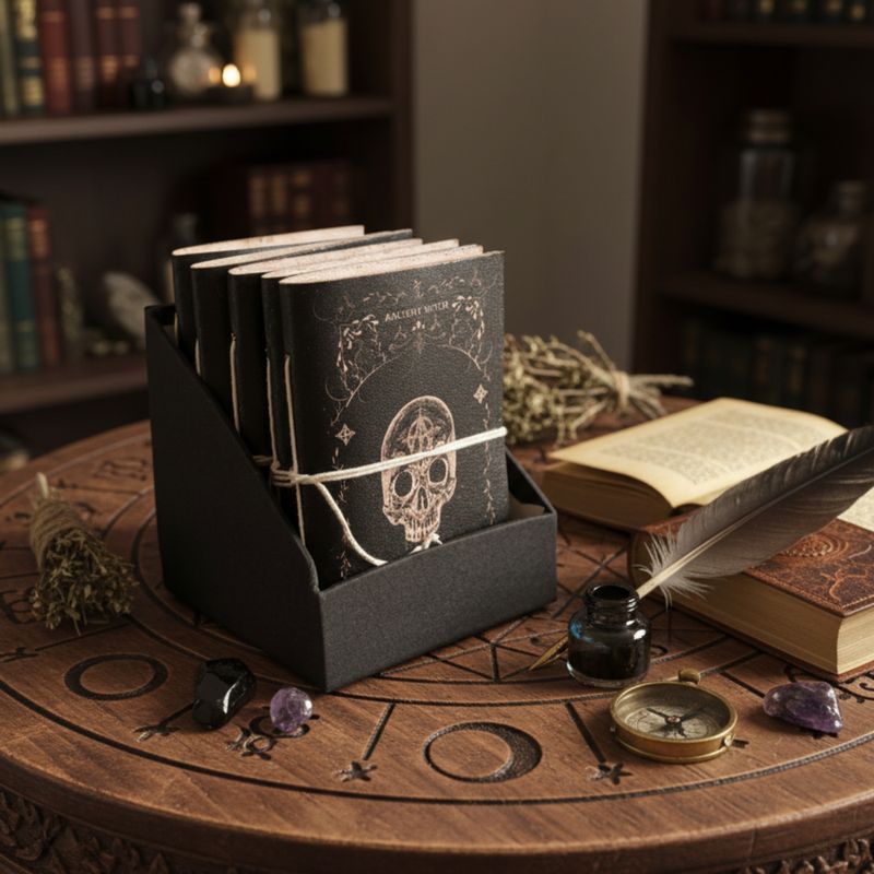 Assorted Ancient Witch Ritual Notebooks - Leather (6x4.5") - Display Case