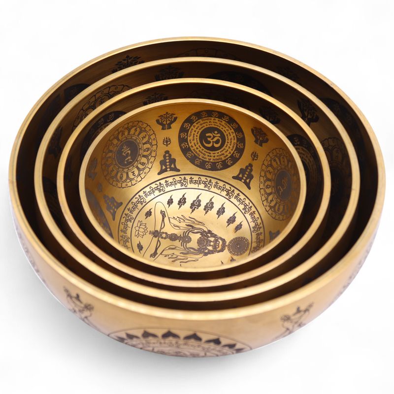 Pure Brass Etched Yogi - Set of 4 - Approx 3.85kg