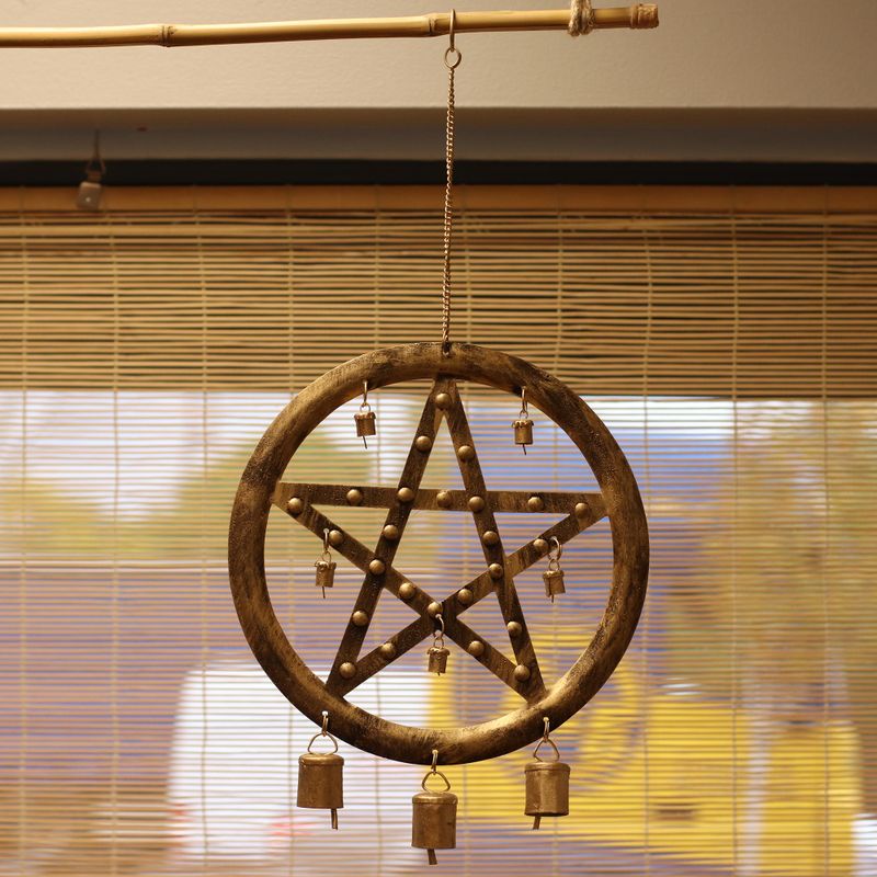 Indian Chimes - Iron Pentagon with Cow Bells - 25x49cm