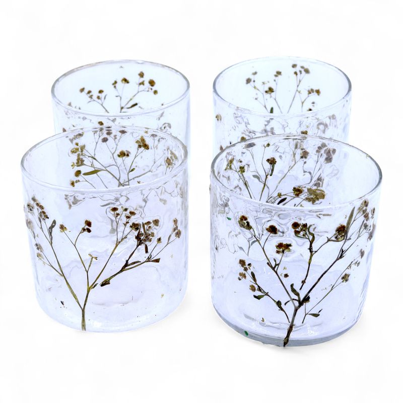 Natural Floral Glass - Straight Candle Holder - Margarita  - (8x8cm)