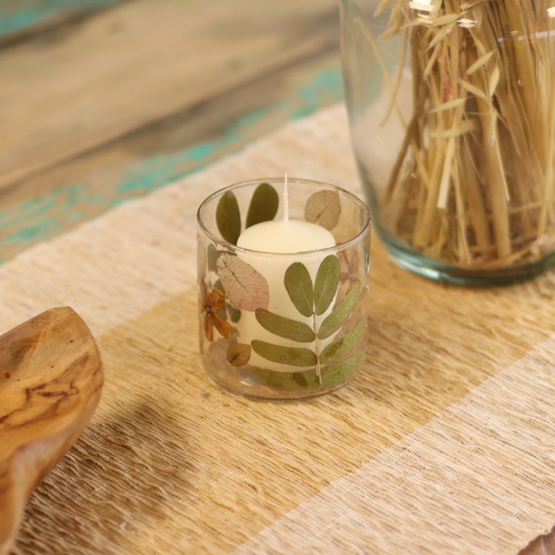 Natural Floral Glass - Straight Candle Holder - Primavera -  (8x8cm)