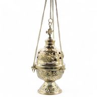 Hanging Brass Incense Burner - Threaded Chain - 16.5x6.5cm (Fine Brass)