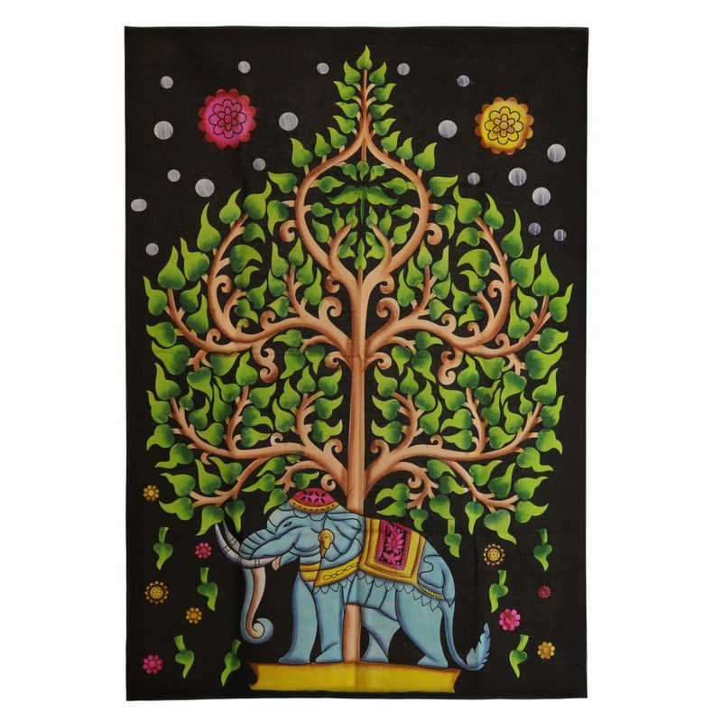 Cotton Wall Art (70x110cm) - Elephant & Tree of Life