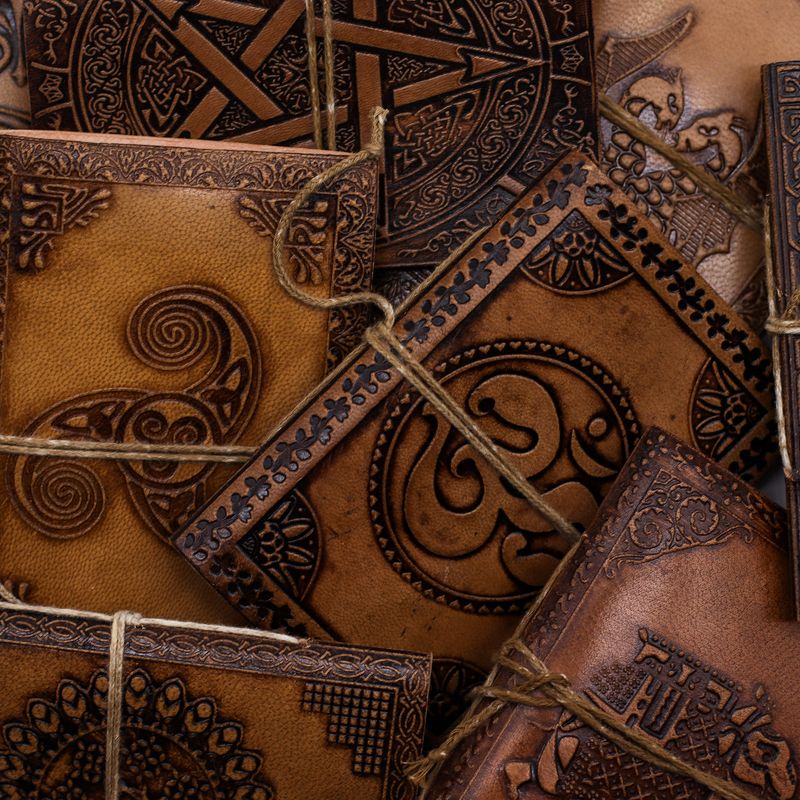 Assorted Medium Esoteric Leather Notebooks (5x3.5") - Display Case