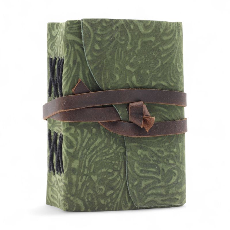 Fat Deckled Edge Leather Notebook (5x3.5") - Green Maze Pattern