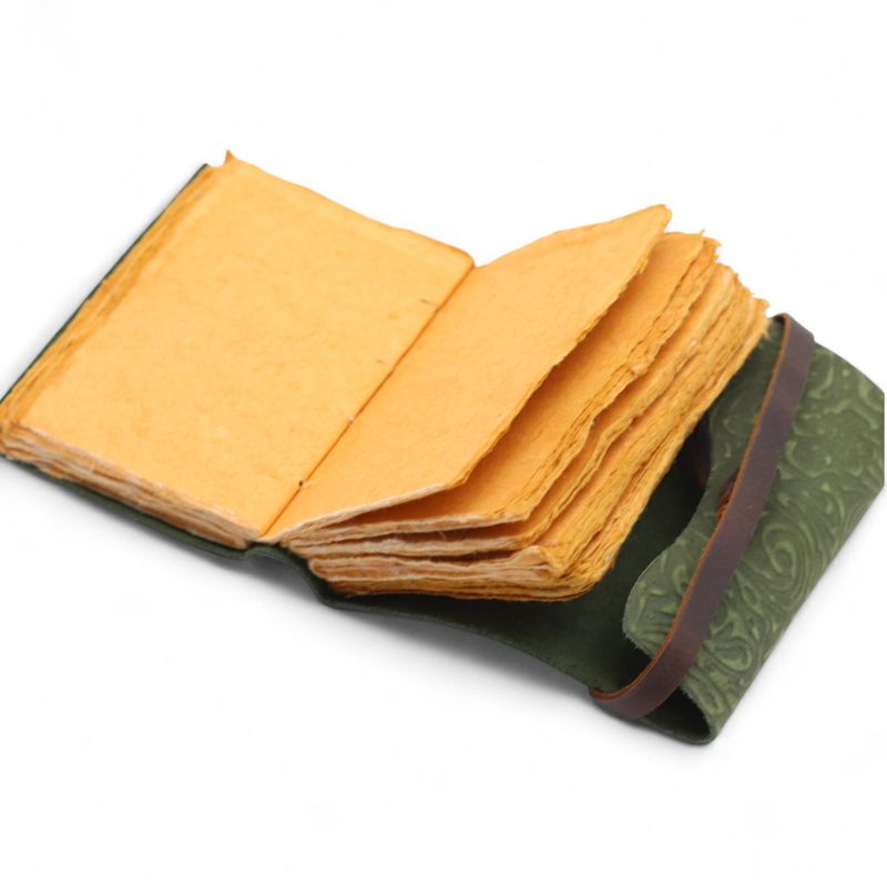 Fat Deckled Edge Leather Notebook (5x3.5") - Green Maze Pattern