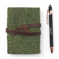 Fat Deckled Edge Leather Notebook (5x3.5") - Green Maze Pattern