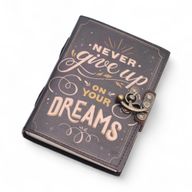 Leather Printed Notebook (7x5") - Never Give Up On Your Dreams  - 200 Pages