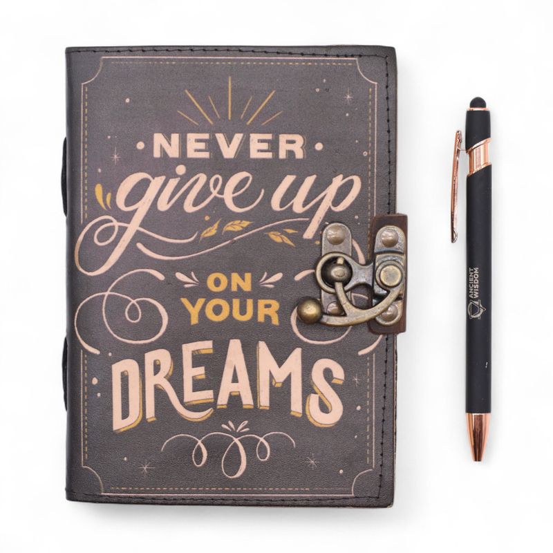 Leather Printed Notebook (7x5") - Never Give Up On Your Dreams  - 200 Pages