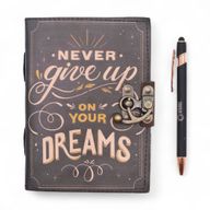 Leather Printed Notebook (7x5") - Never Give Up On Your Dreams  - 200 Pages