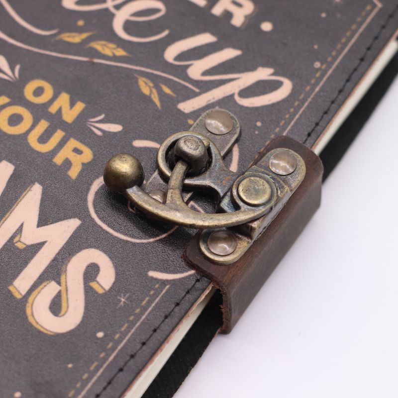 Leather Printed Notebook (7x5") - Never Give Up On Your Dreams  - 200 Pages