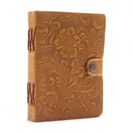 Leather Embossed Notebook (7x5") - Tan Floral Pattern - 200 Pages
