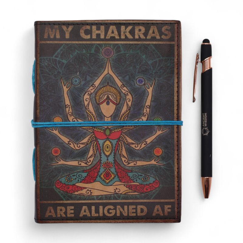 Leather Printed Notebook (7x5") - My Chakras Are Aligned AF - 200 Pages