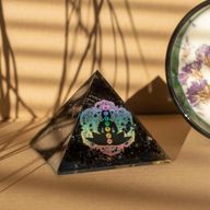 Small Orgonite Pyramid 5.5x4.5cm - Chakra Buddha - Black Tourmaline Chips