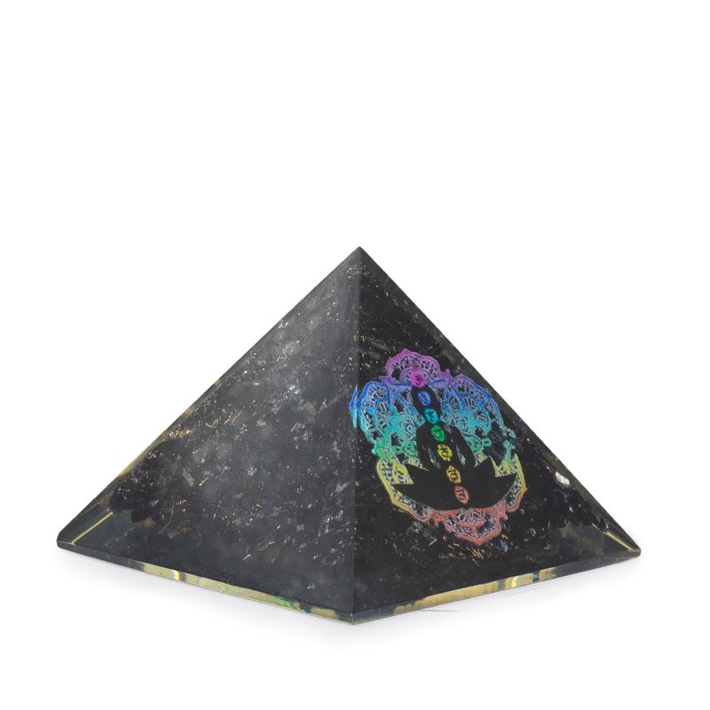 Small Orgonite Pyramid 5.5x4.5cm - Chakra Buddha - Black Tourmaline Chips