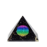 Small Orgonite Pyramid 5.5x4.5cm - Flower of Life - Black Tourmaline Chips