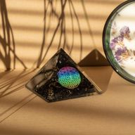 Small Orgonite Pyramid 5.5x4.5cm - Flower of Life - Black Tourmaline Chips