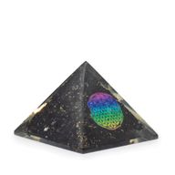 Small Orgonite Pyramid 5.5x4.5cm - Flower of Life - Black Tourmaline Chips