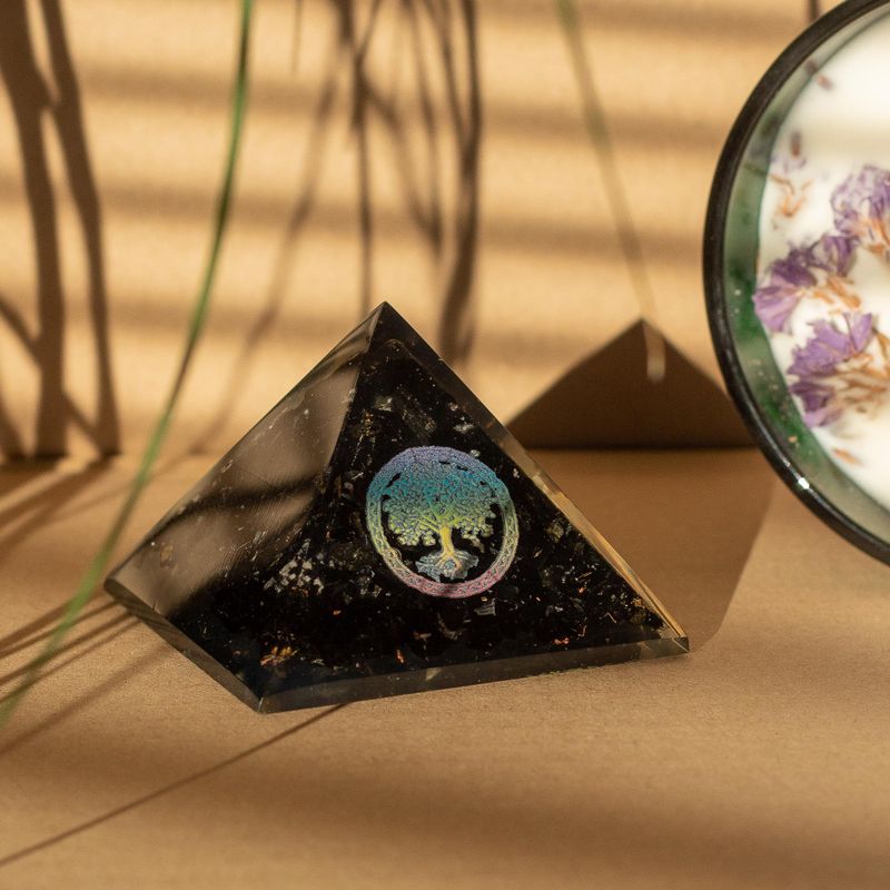 Small Orgonite Pyramid 5.5x4.5cm - Tree of Life - Black Tourmaline Chips