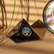 Small Orgonite Pyramid 5.5x4.5cm - Tree of Life - Black Tourmaline Chips