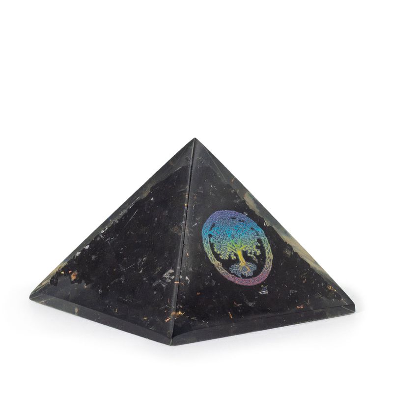 Small Orgonite Pyramid 5.5x4.5cm - Tree of Life - Black Tourmaline Chips