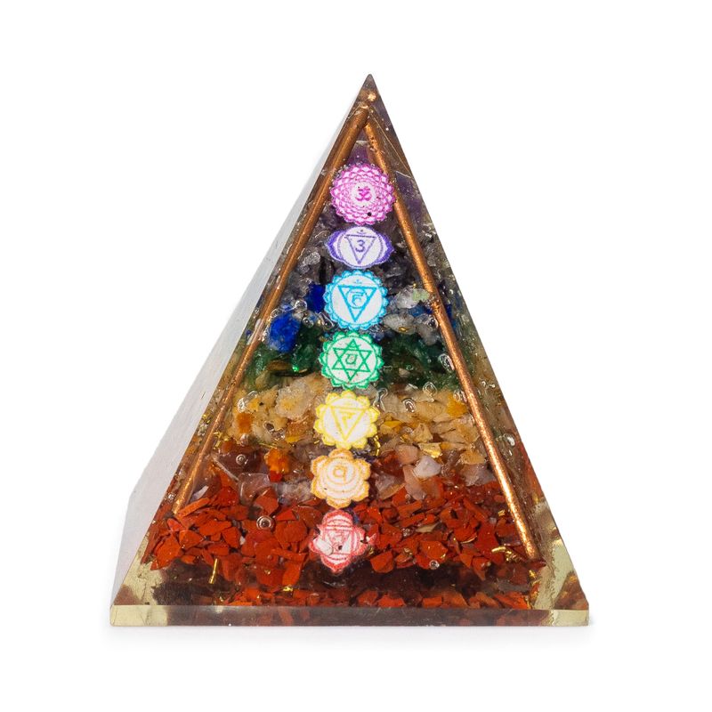 Med Orgonite Pyramid 7x6cm - Copper Bars - 7 Chakra Chips