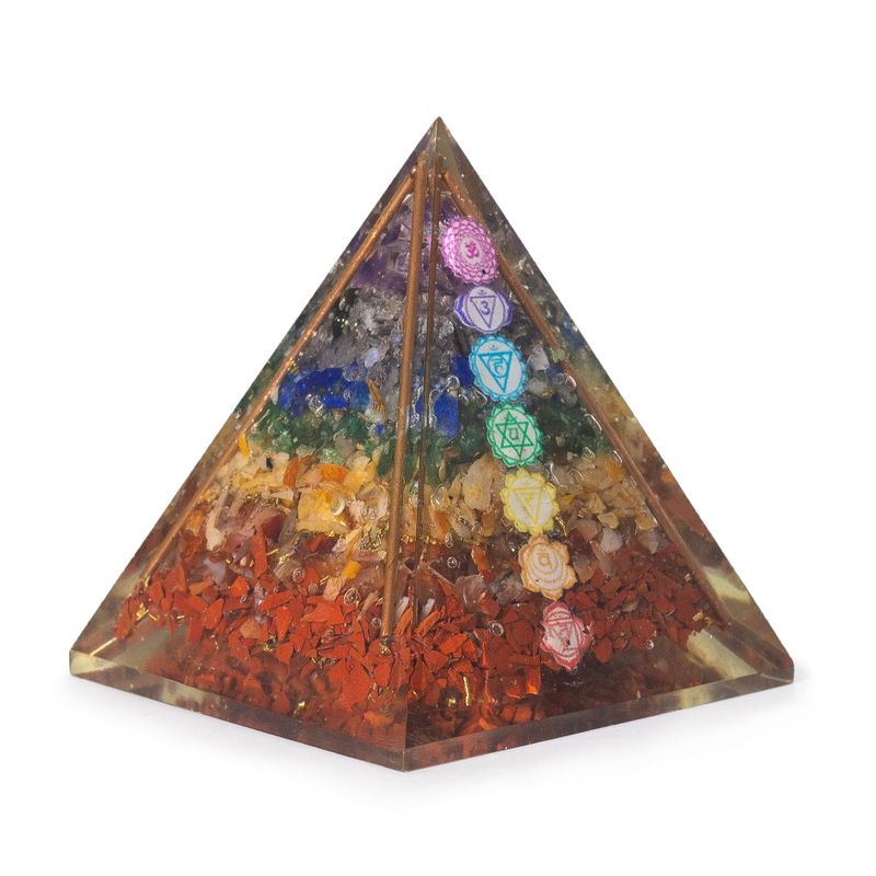 Med Orgonite Pyramid 7x6cm - Copper Bars - 7 Chakra Chips