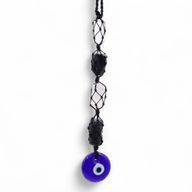 Hanging Stone Pendant – Black Tourmaline & Selenite Tumble – Evil Eye