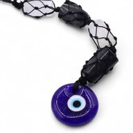 Hanging Stone Pendant – Black Tourmaline & Selenite Tumble – Evil Eye