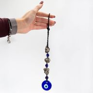 Hanging Stone Pendant - Pyrite Stones & Beads- Evil Eye