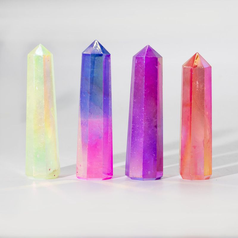 Gemstone Obelisk Points approx 9cm - Aurura Crystal Quartz - Pink & Blue