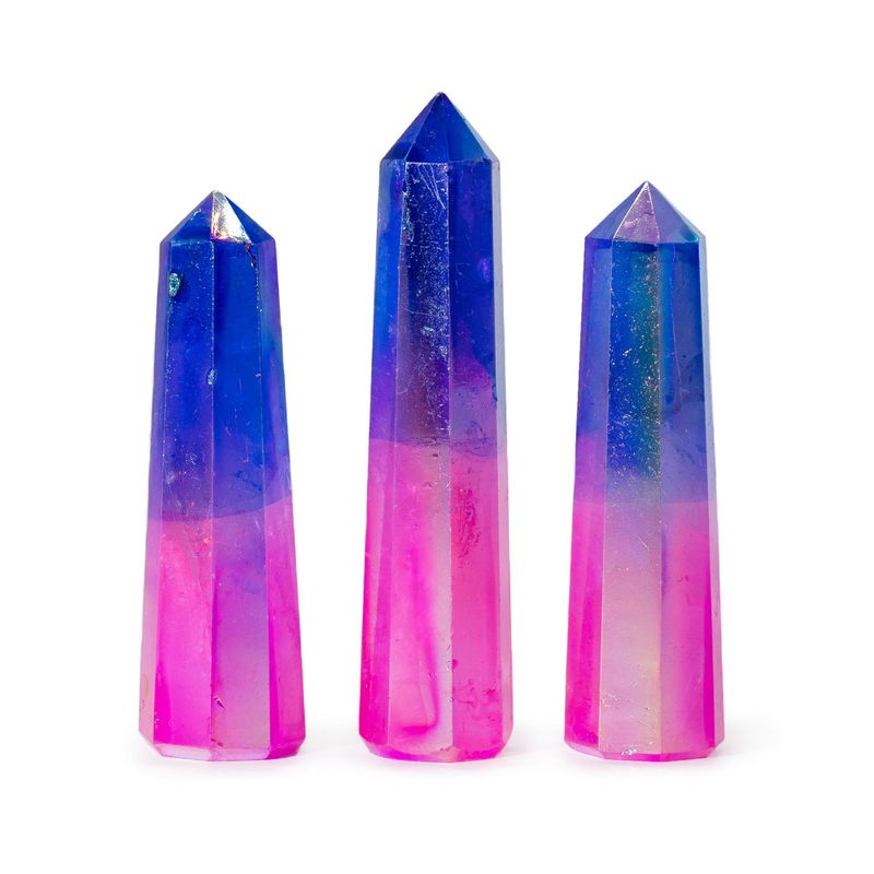 Gemstone Obelisk Points approx 9cm - Aurura Crystal Quartz - Pink & Blue