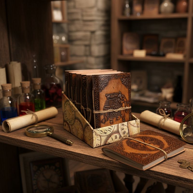 Assorted Esoteric Leather Notebooks (6x4.5") - Display Case